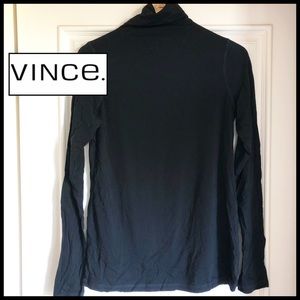 VINCE Classic Black Funnel Neck Long Sleeve Top.